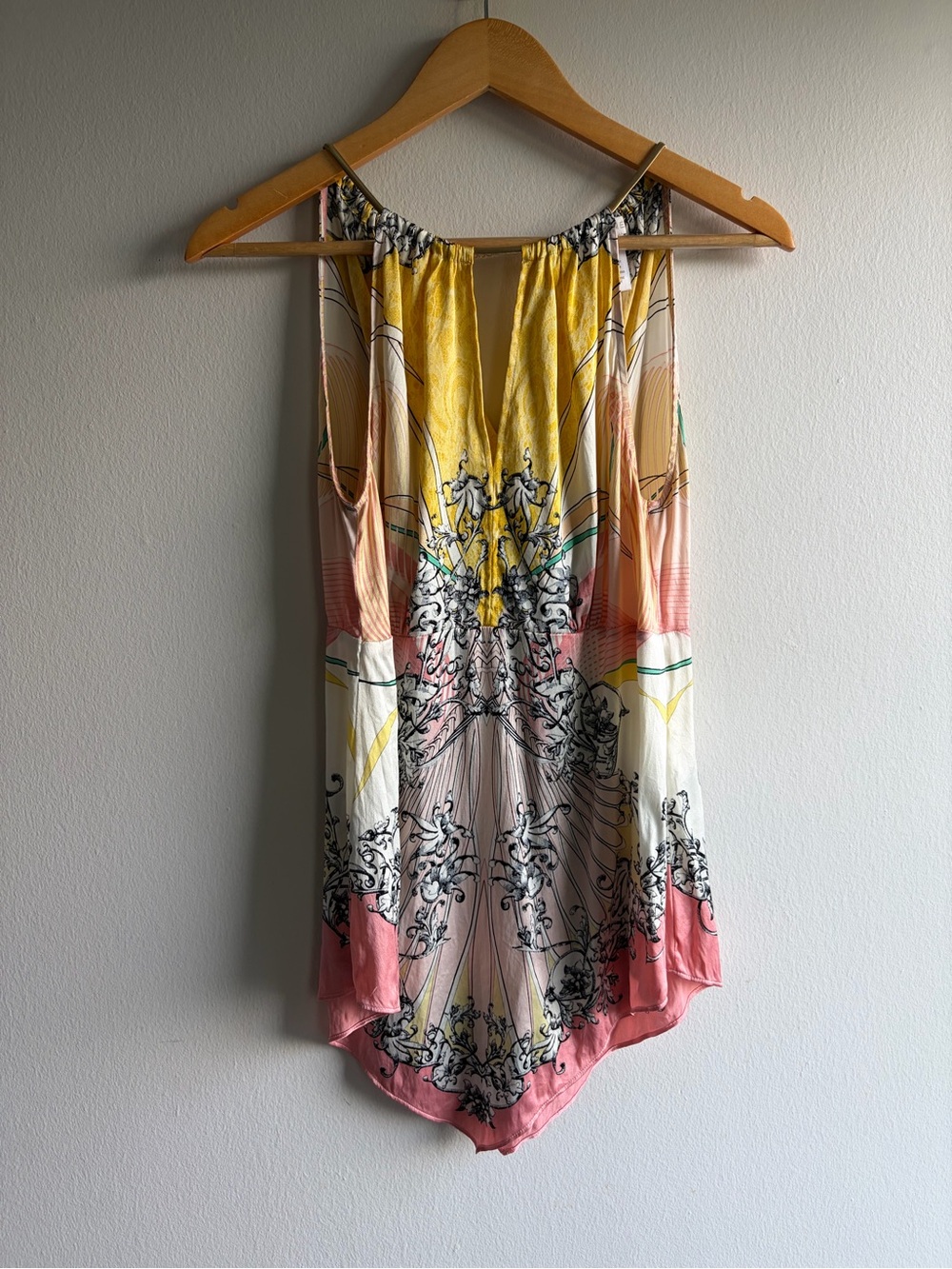 Cache Multicolor Printed Halter Camisole in Yellow and Pink